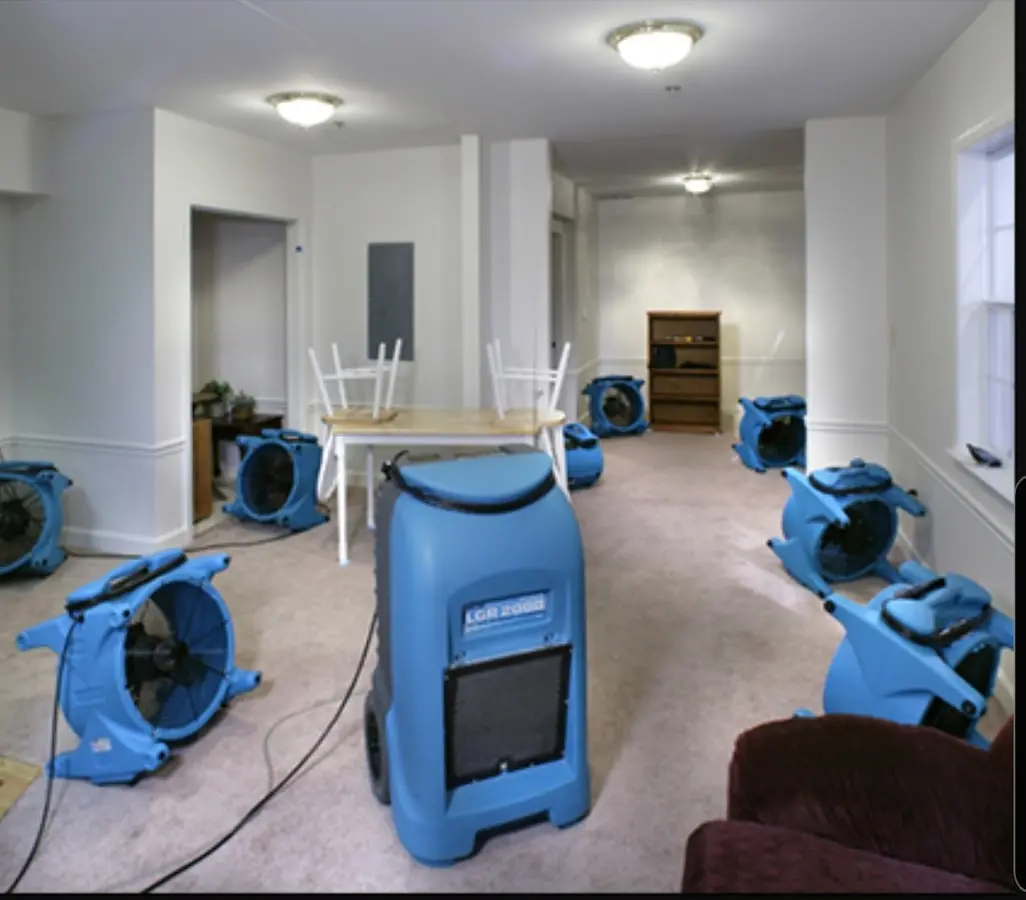 Air movers and dehumidifier setup for Water Damage Restoration in Glenn Dale